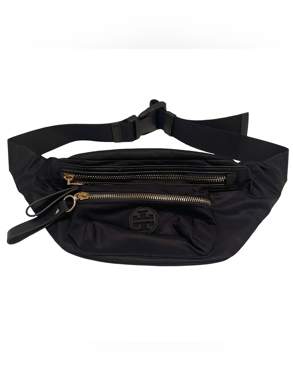 Tory Burch Black Nylon Logo Belt Bag with Gold Hardware